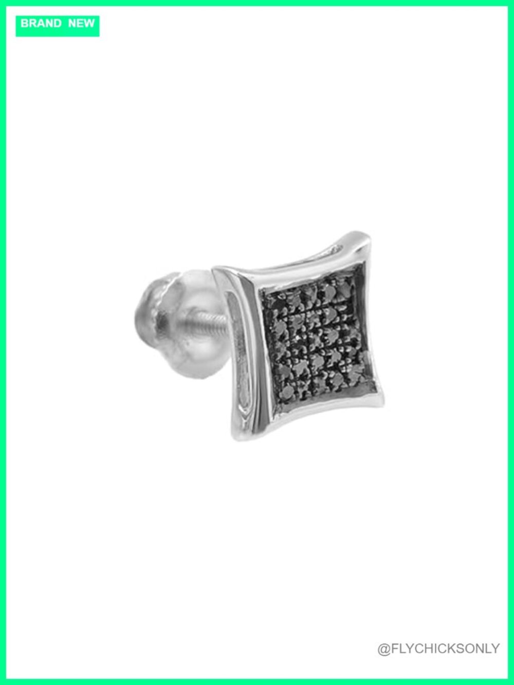 Sterling Silver Black Diamond Stud Earring 1pc Unisex 925 Silver Screw Back